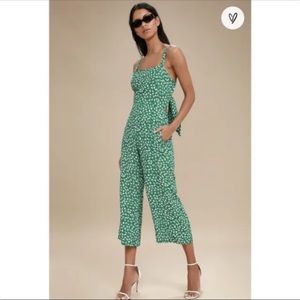 Faithful the Brand Floral Green Open Back Wide Leg Jumpsuit Size 6 (M)